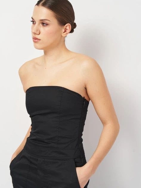ZARA Women's Black Strapless Cargo Jumpsuit - Chic Utility-Style Wide-Leg Jumpsuit