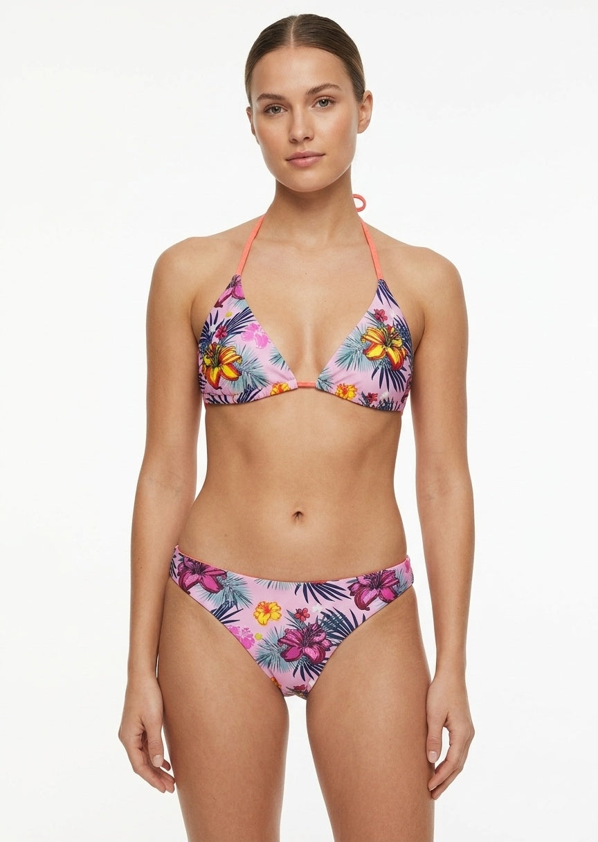 Reversible Floral & Striped Triangle Bikini Set