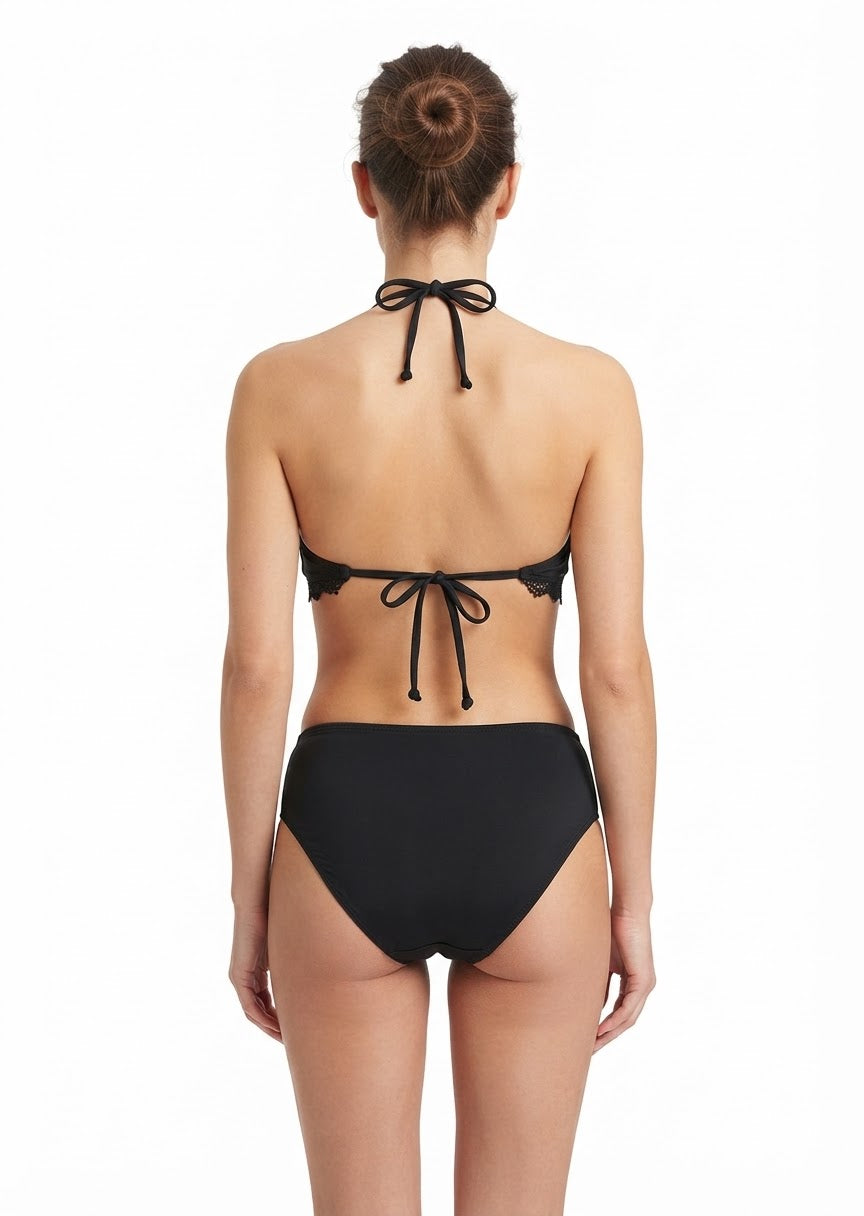 Black Lace Ruffle High-Waist Bikini Set