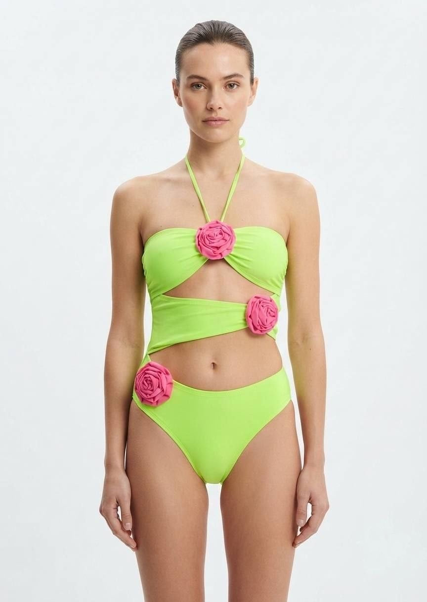 Shein Floral Applique Cutout One-Piece Swimsuit