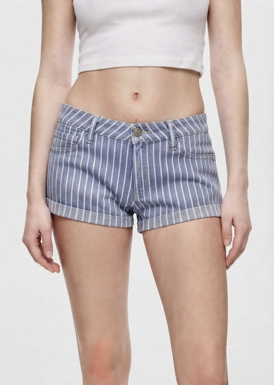 H&M Women's Striped Denim Rolled-Cuff Shorts - Summer Casual