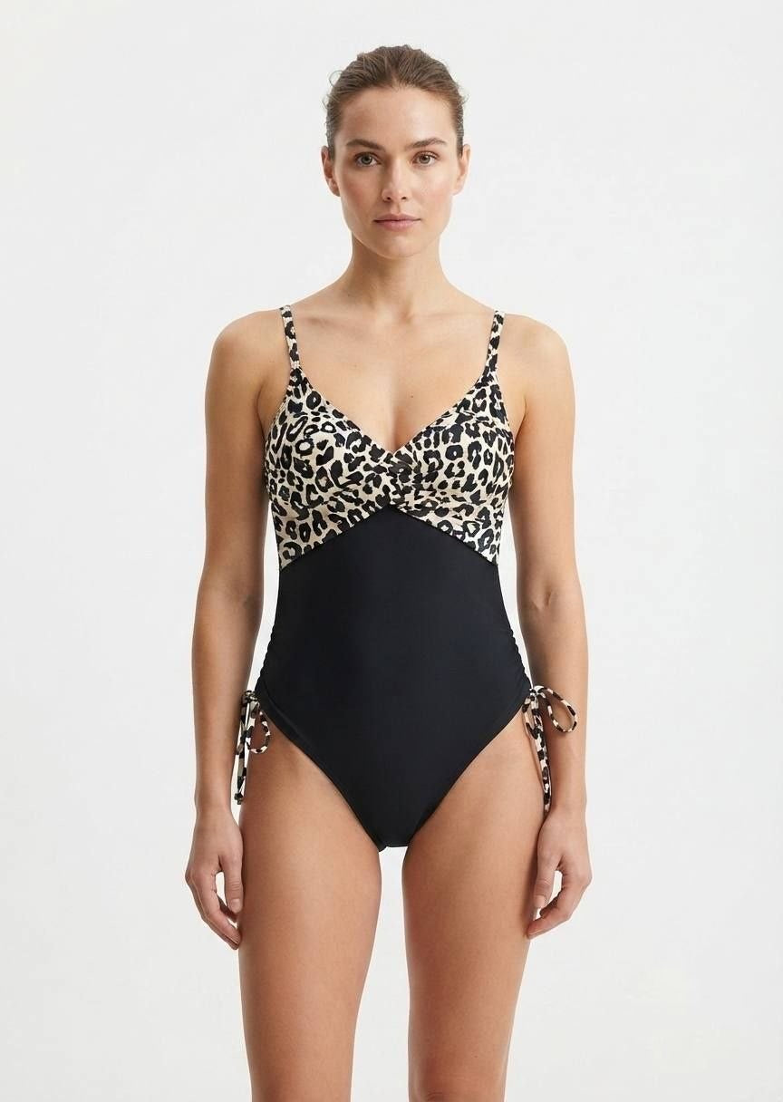 Shein Leopard Print Colorblock One-Piece Swimsuit