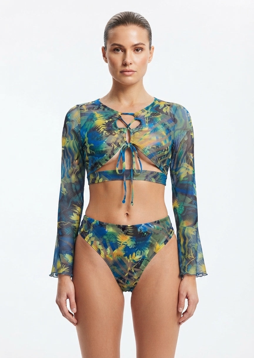 Shein Tropical Mesh Long-Sleeve Bikini Set