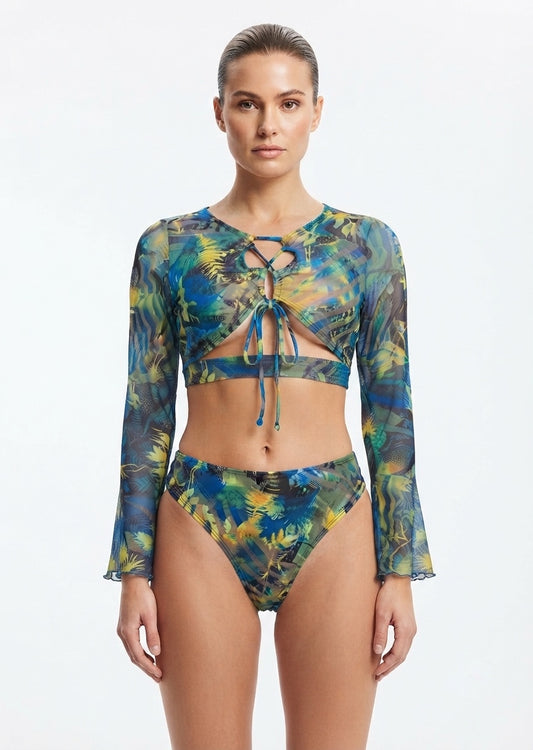 Shein Tropical Mesh Long-Sleeve Bikini Set