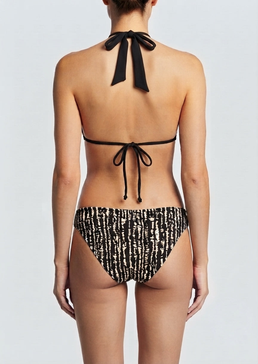 Kona Sol Brand Black Halter Top and Printed Bottom Bikini Set