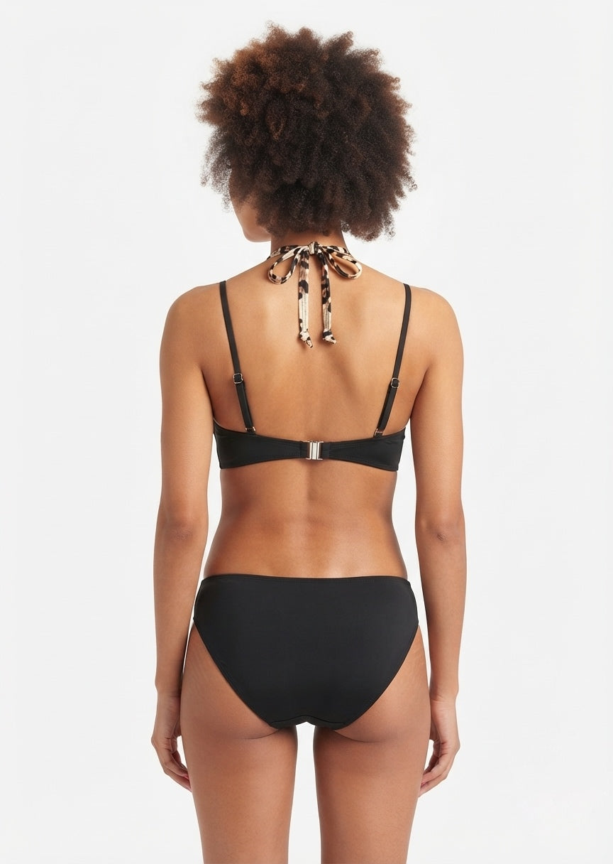 Black and Leopard-Print Halter Bikini Set