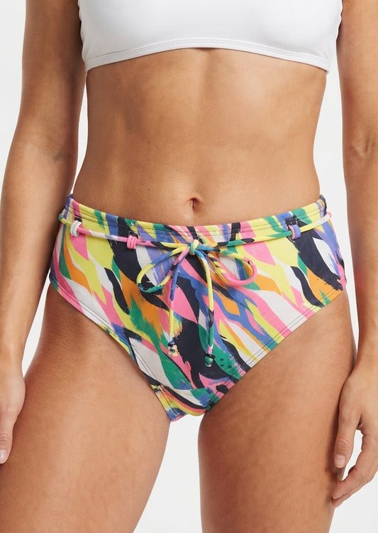 Abstract Print Bikini Bottom with Belt Detail