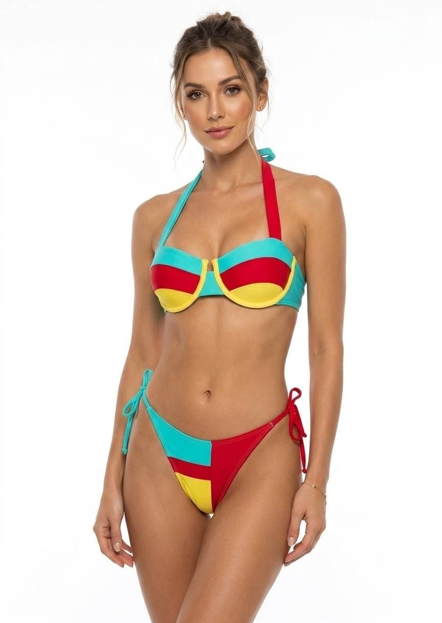 Shein Colorblock Halter Underwire Bikini Set