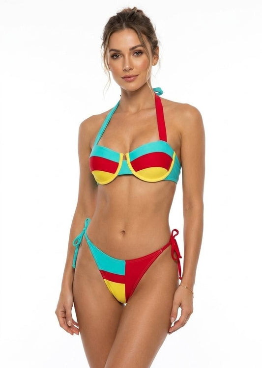Shein Colorblock Halter Underwire Bikini Set