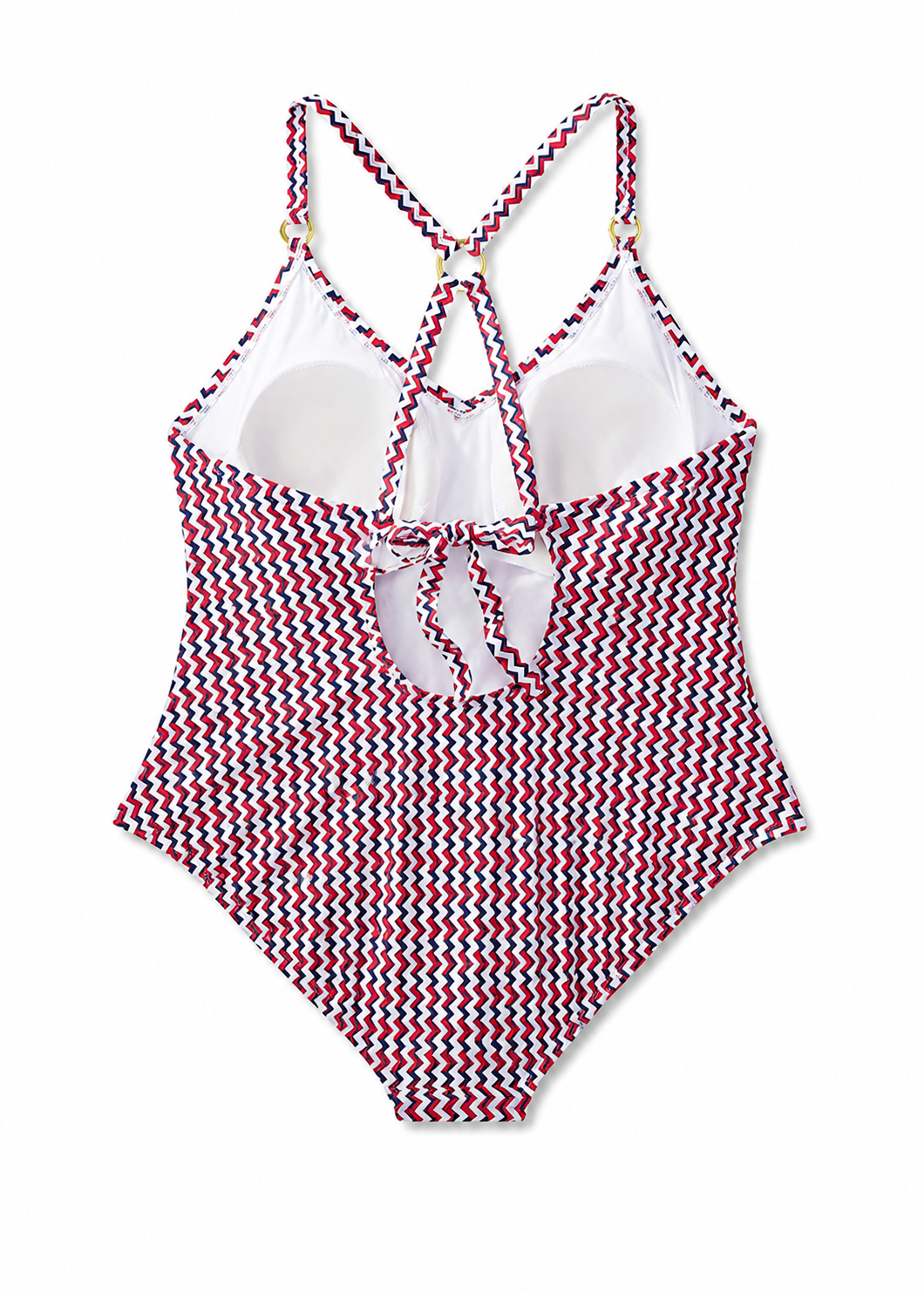 Kona Sol Brand Red and Blue Chevron Print One-Piece Swimsuit