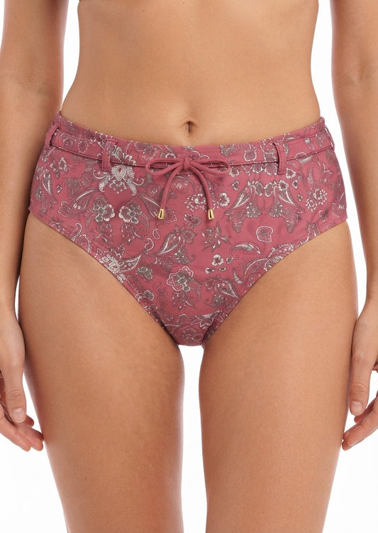 Paisley Print Bikini Bottom with Belt Detail