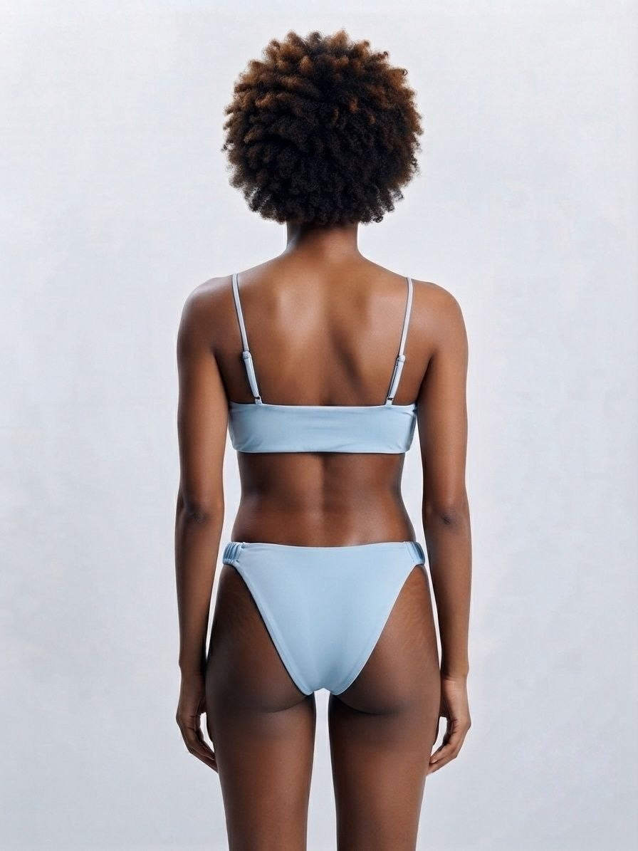 SHEIN Powder Blue Ruched Bandeau Bikini Set