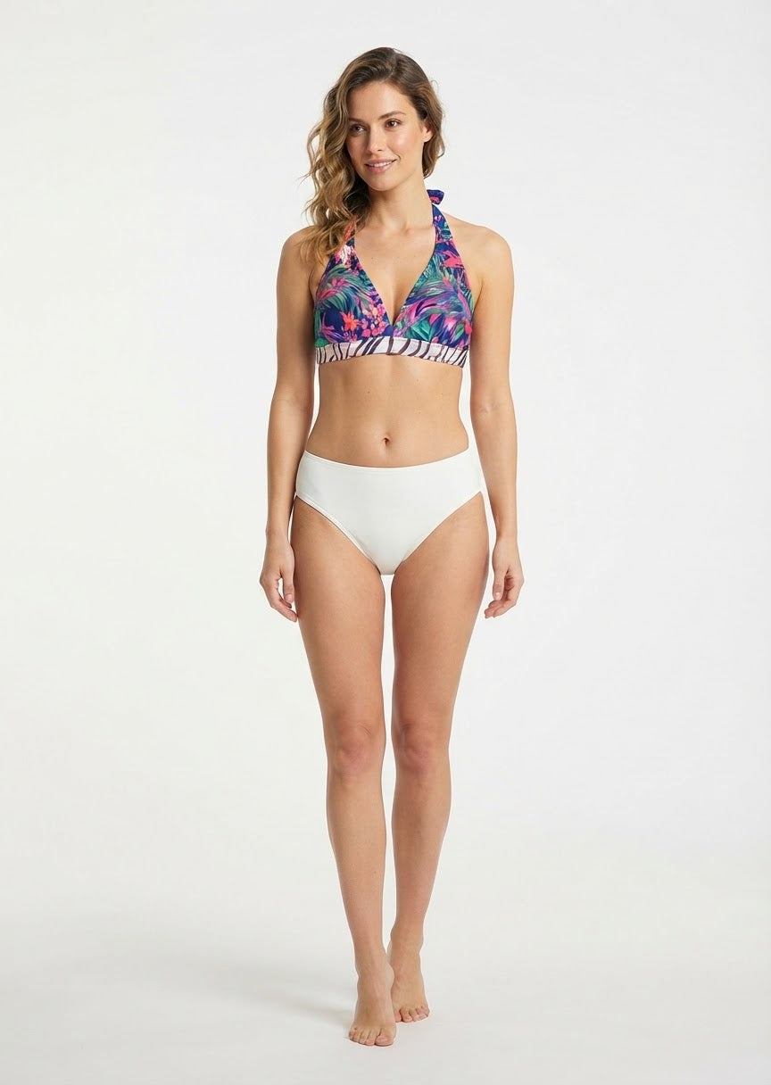 Tropical Print and White Halter Bikini Set
