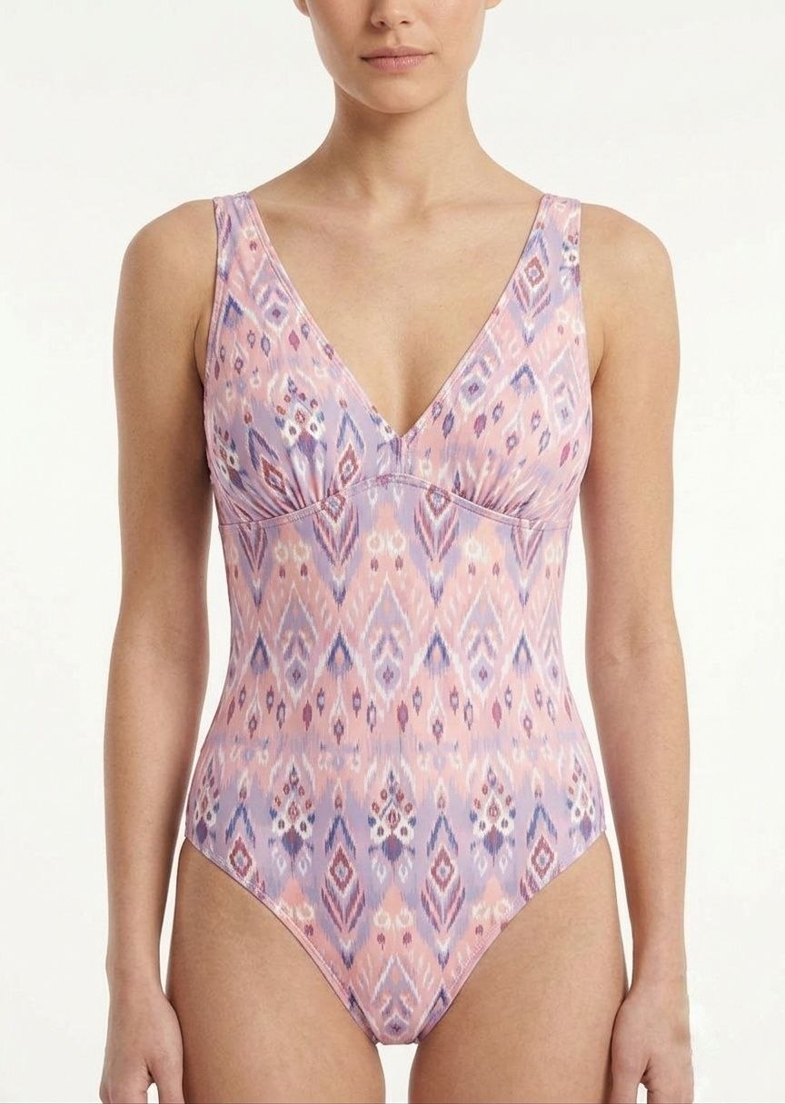 TU BRAND Patterned V-Neck One-Piece Swimsuit