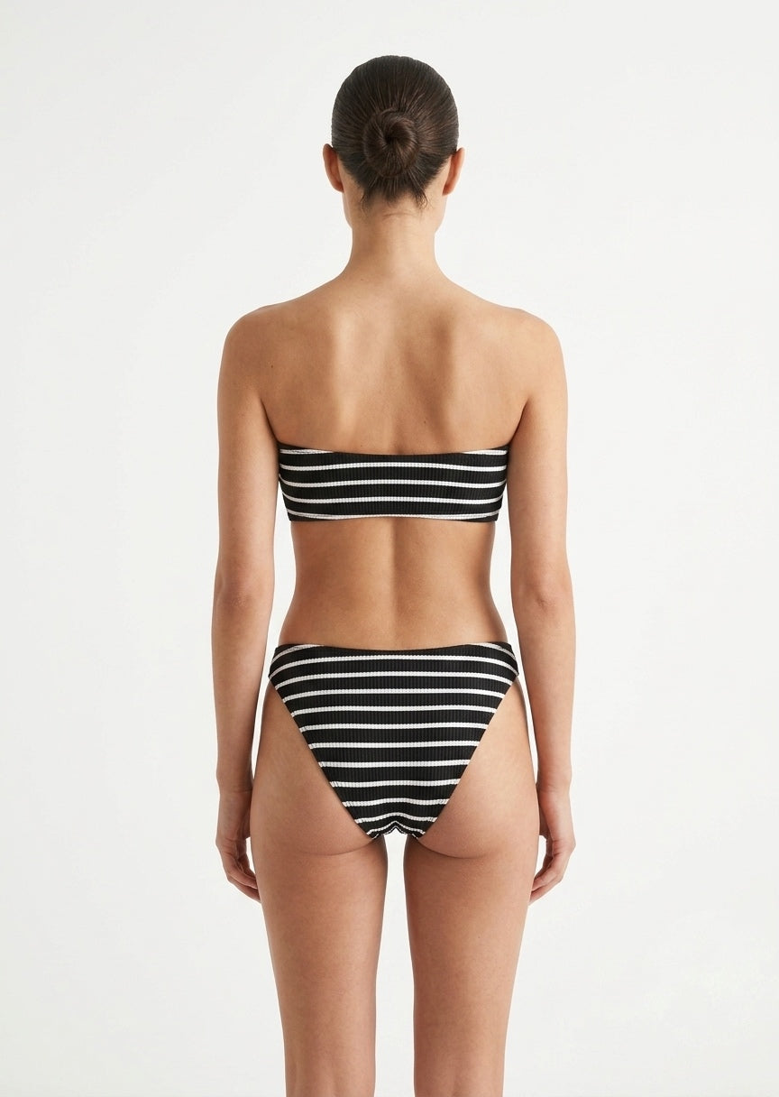 SHEIN Striped Bandeau Bikini Set with Buckle Detail