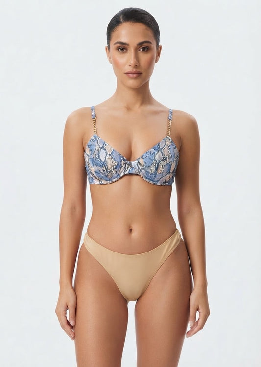 Wild Fable Brand Blue Snakeskin Print and Nude Bikini Set
