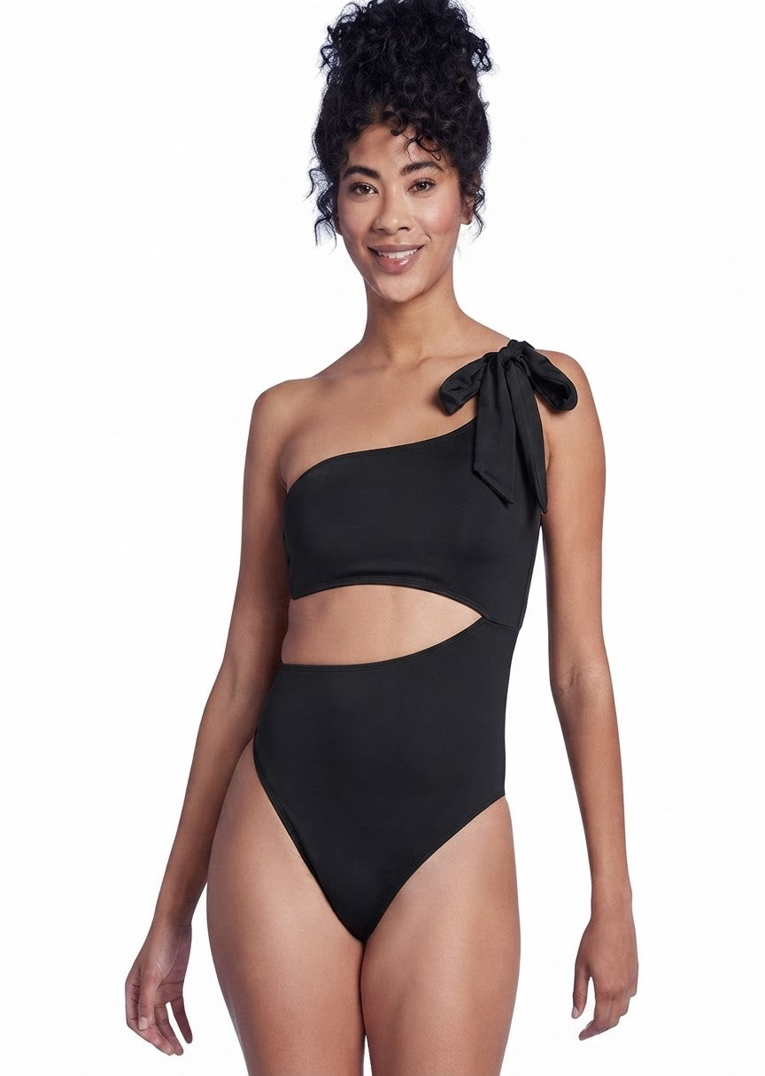 Shade & Shore Brand Black One-Shoulder Cutout Monokini Swimsuit