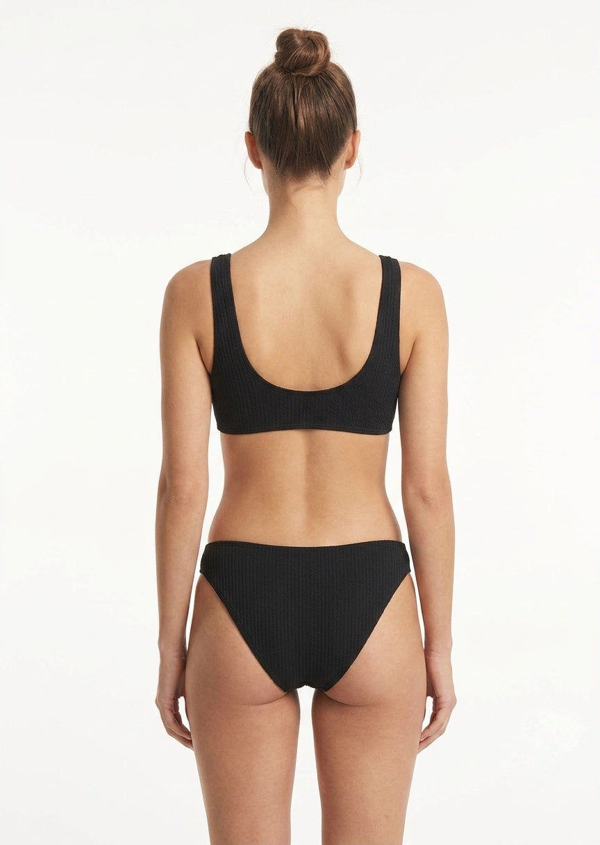 SHEIN Black Textured Tie-Front Bikini Set