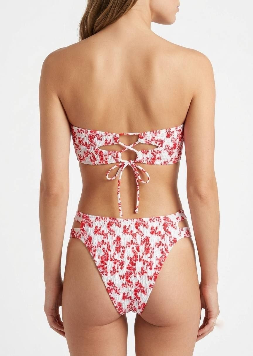 SHEIN Floral Print Smocked Bandeau Bikini Set