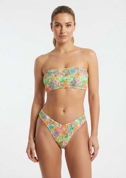 SHEIN Multi-Color Floral Smocked Bandeau Bikini Set