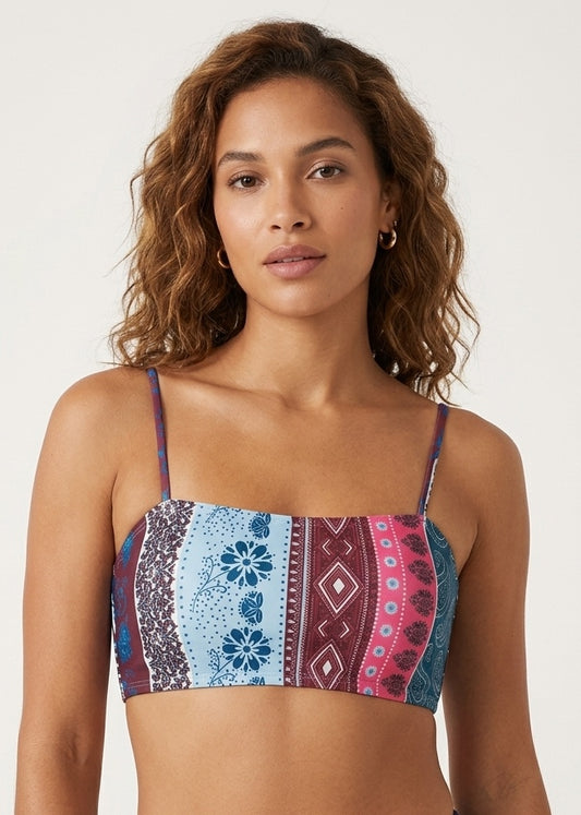 Shein Boho-Print Square Neck Bikini Top