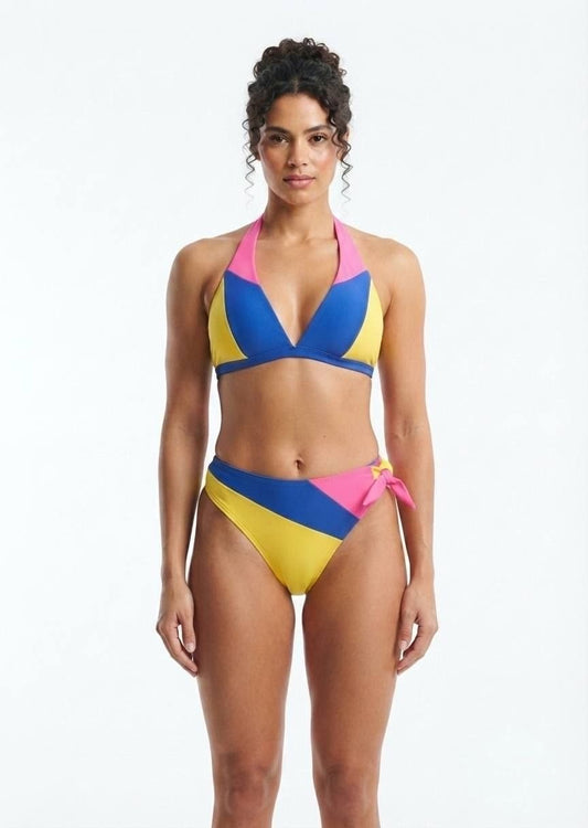 SHEIN Color-Block Halter Bikini Set with Side-Tie