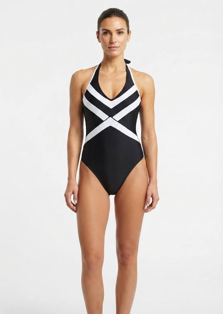 Shein Colorblock Halter One-Piece Swimsuit