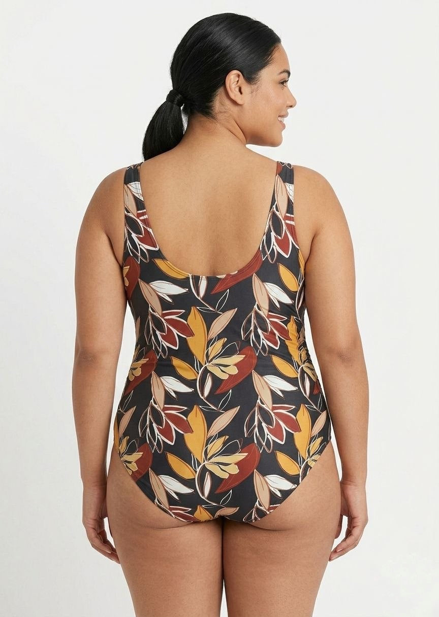 TU BRAND Women's Leaf Print Wrap-Front One-Piece Swimsuit - Autumnal Colors