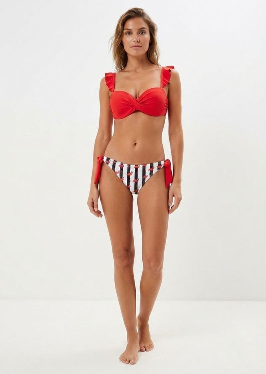 SHEIN Flamingo Striped Ruffle Bikini Set