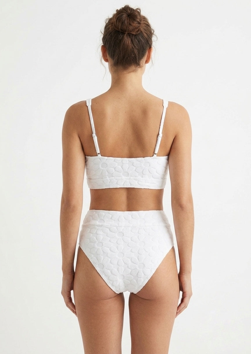 SHEIN White Floral Textured High-Waisted Bikini Set