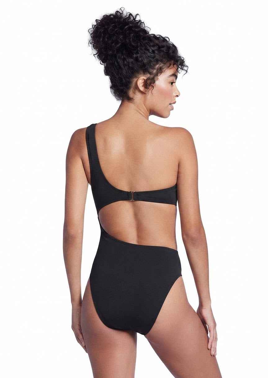 Shade & Shore Brand Black One-Shoulder Cutout Monokini Swimsuit