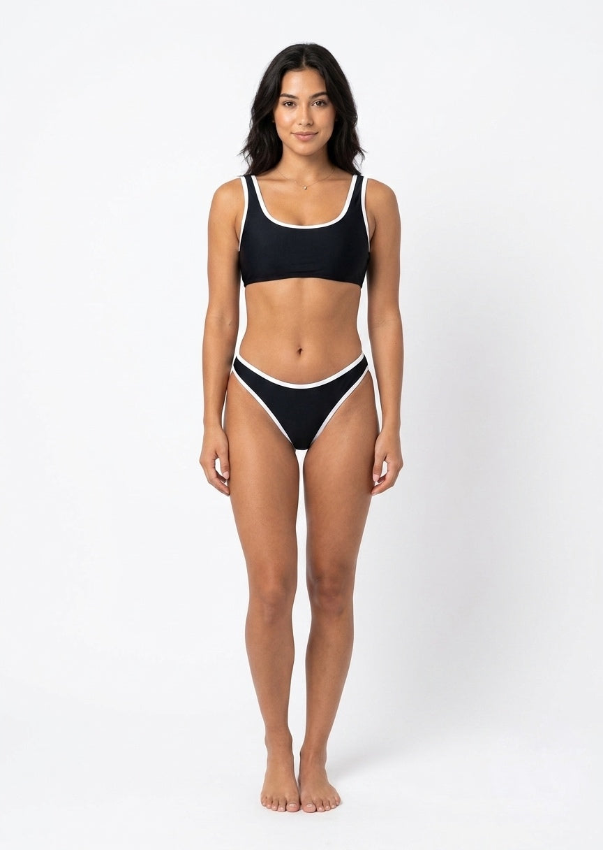 SHEIN Black & White Contrast Trim Bikini Set