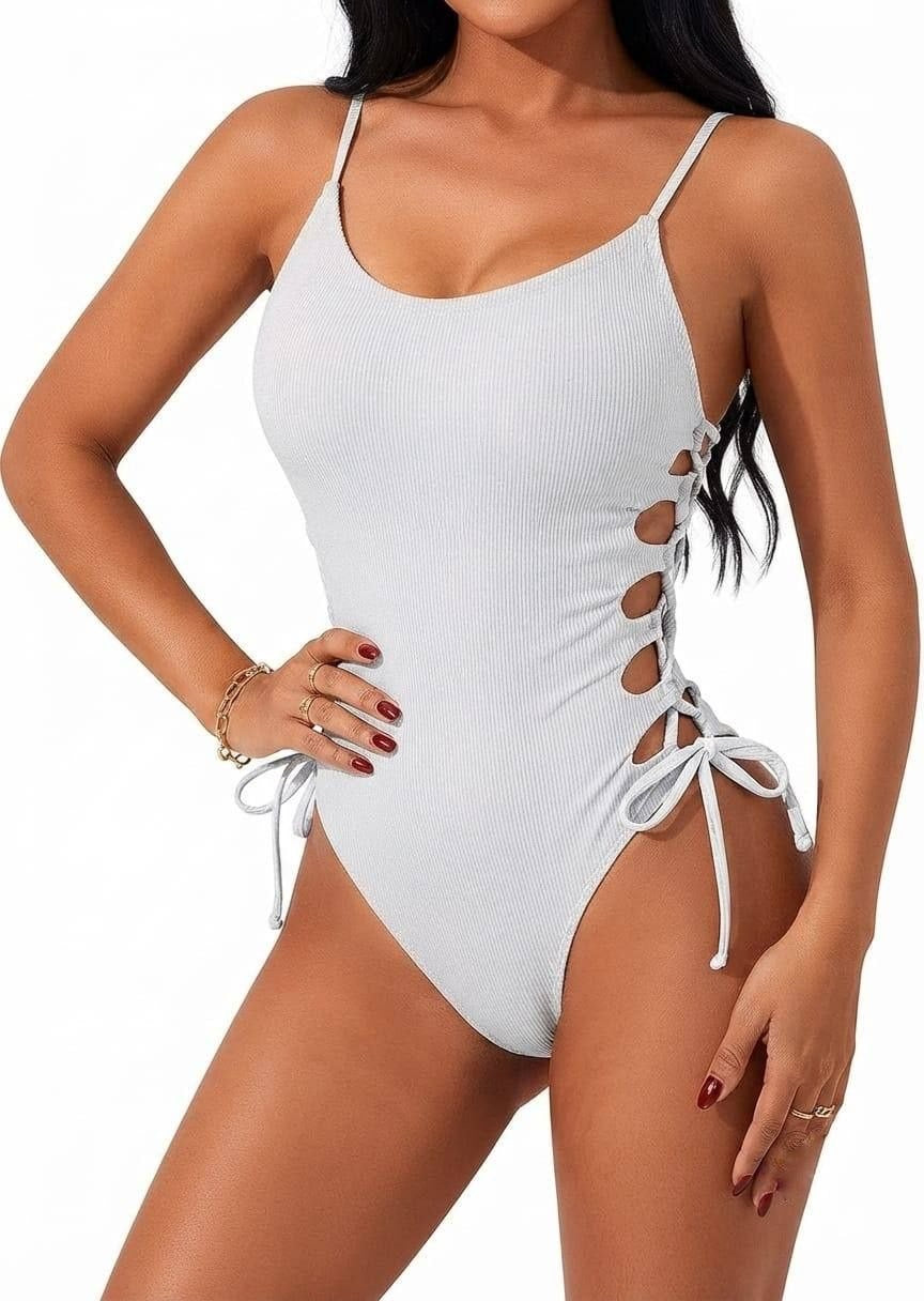 SHEIN Trendy Lace-Up Side One-Piece Swimsuit - Chic Beachwear