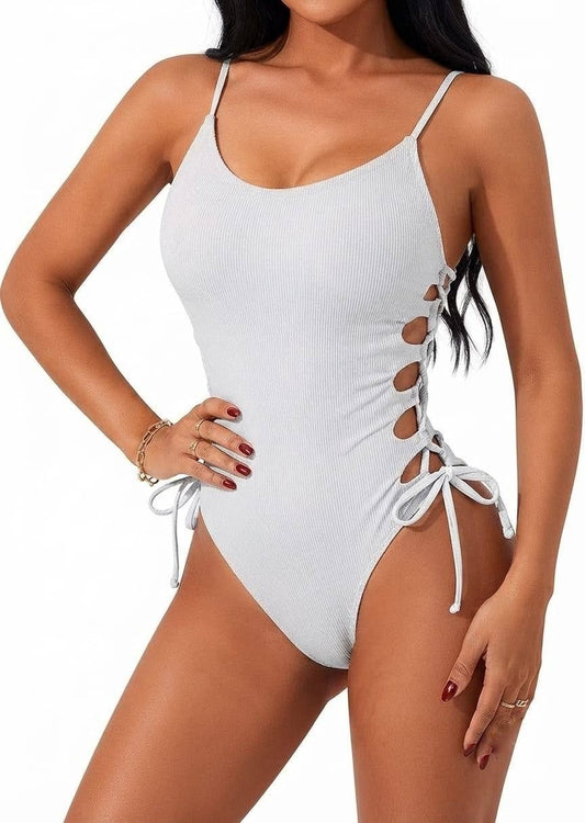 SHEIN Trendy Lace-Up Side One-Piece Swimsuit - Chic Beachwear