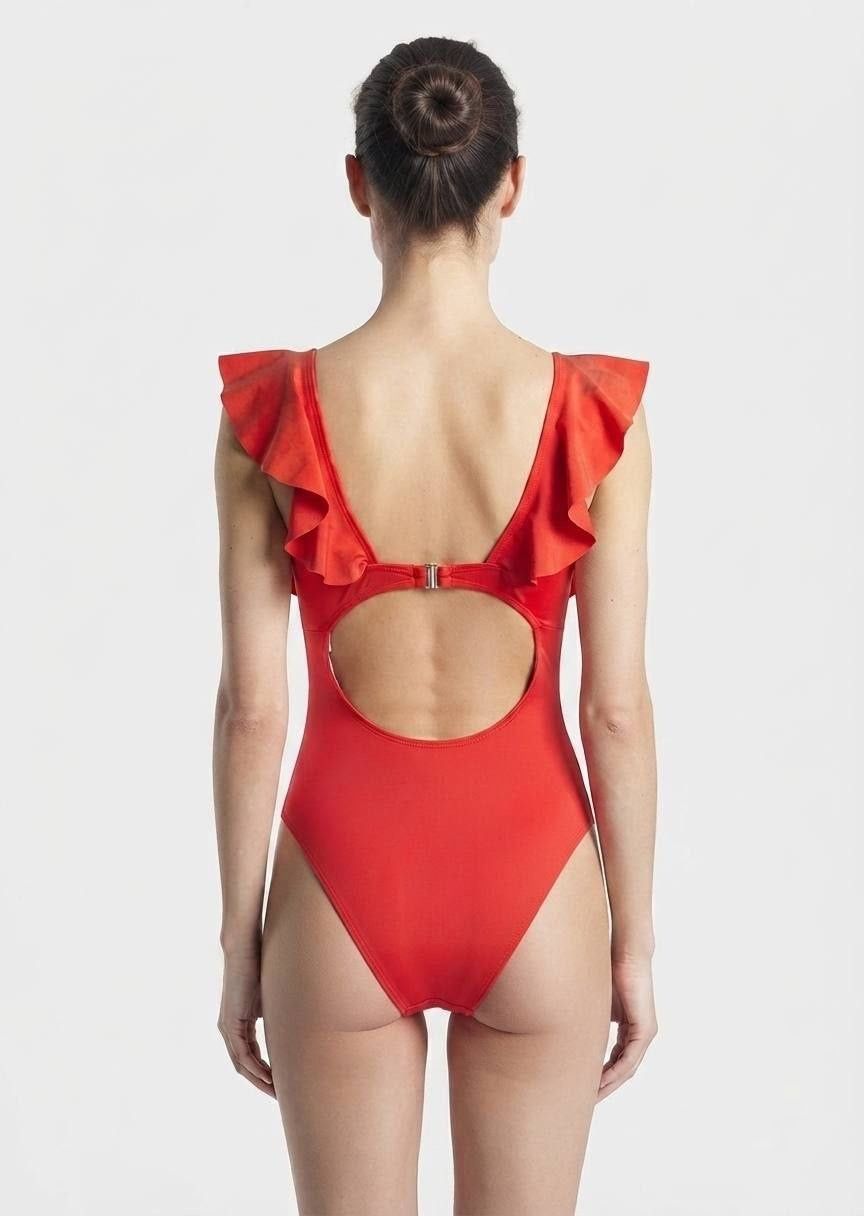 Shein Ruffle Sleeve Cutout One-Piece Swimsuit