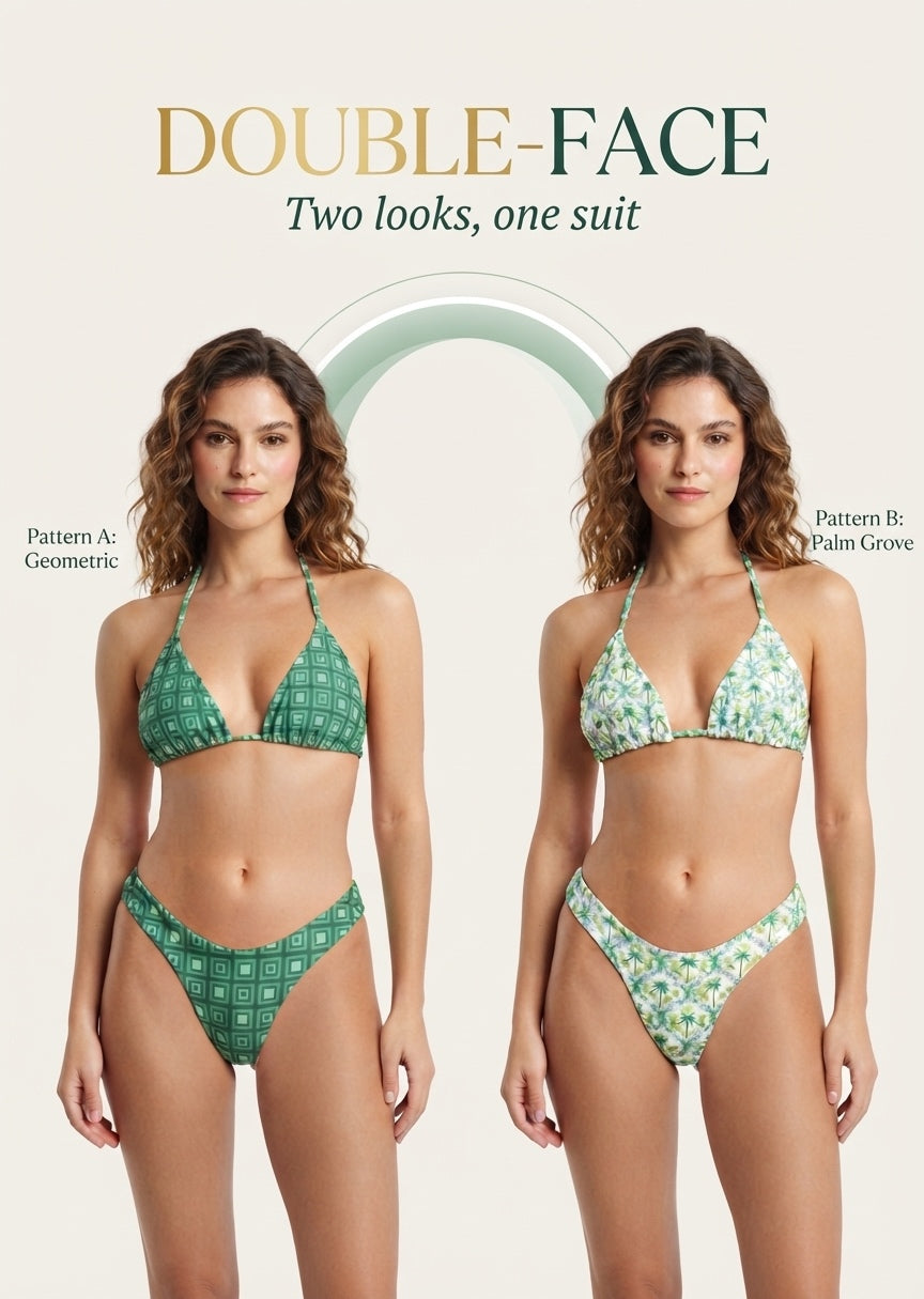 Shein Reversible Palm & Geometric Print Bikini Set