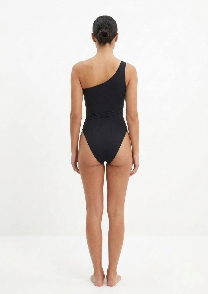 Shein Classic Black One-Shoulder One-Piece Swimsuit