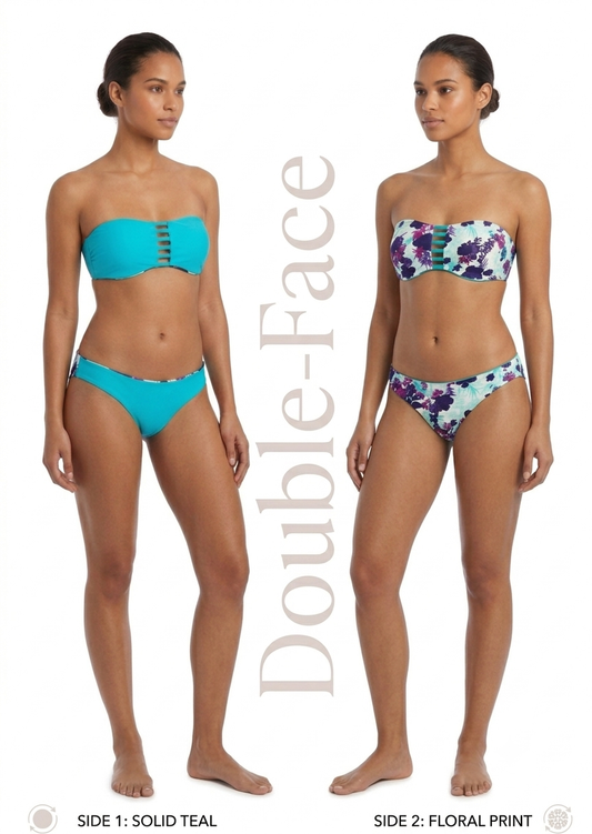 Double face Floral Strappy Bandeau Bikini Set