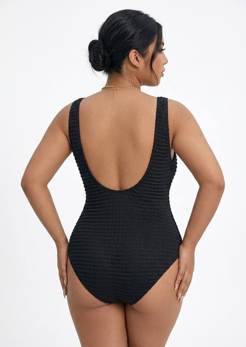 SHEINTextured Tie-Front One-Piece Swimsuit - Elegant Beachwear