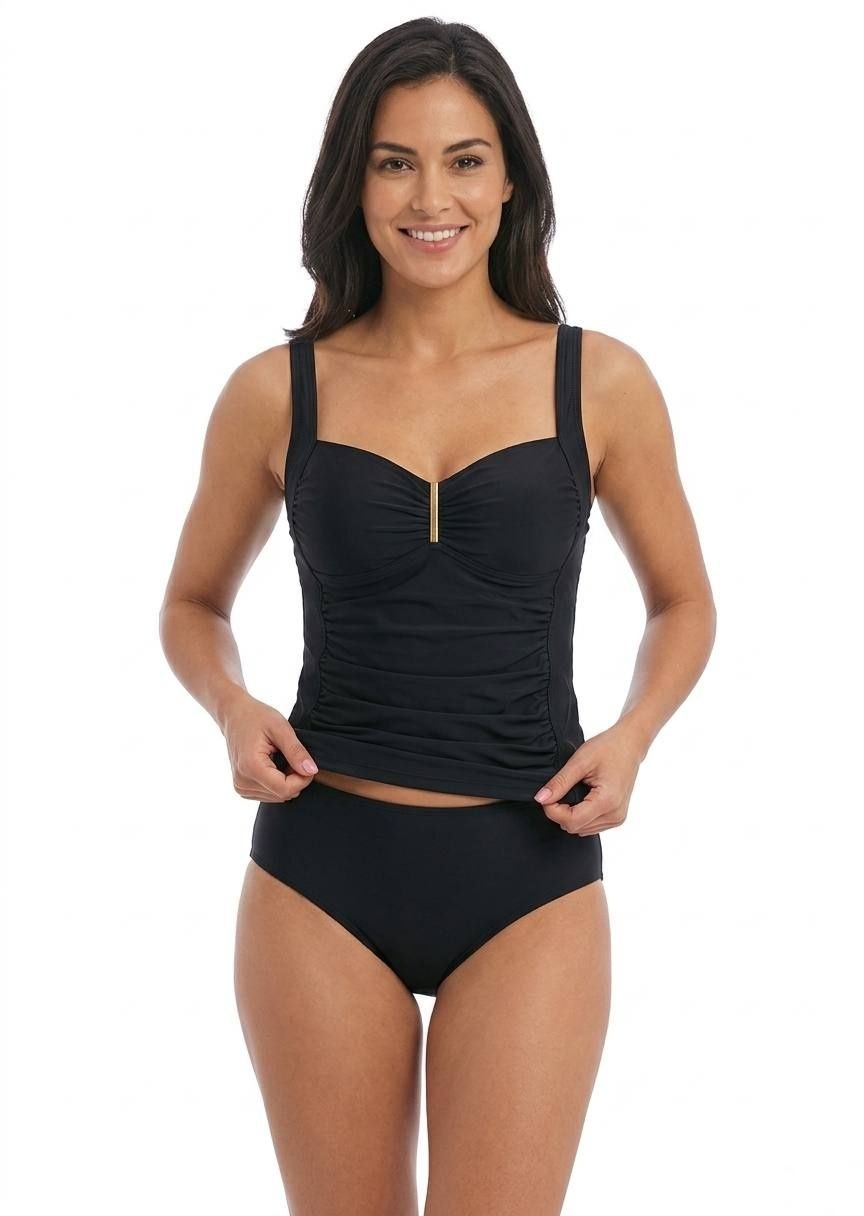 HUNKEMOLLER  Ruched Underwire Tankini Swim Top with Metallic Detail