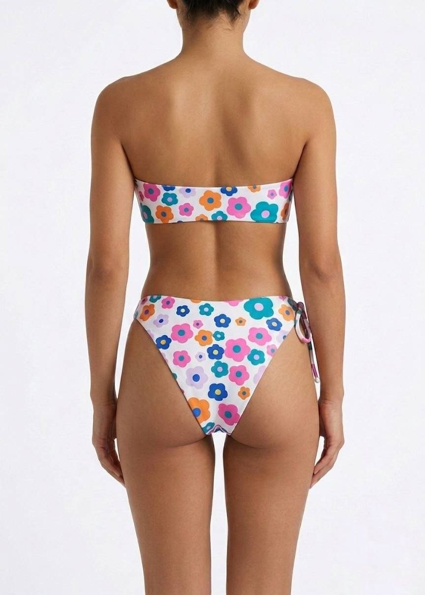 SHEIN Retro Floral Cut-Out Bandeau Bikini Set with Side-Tie Bottoms