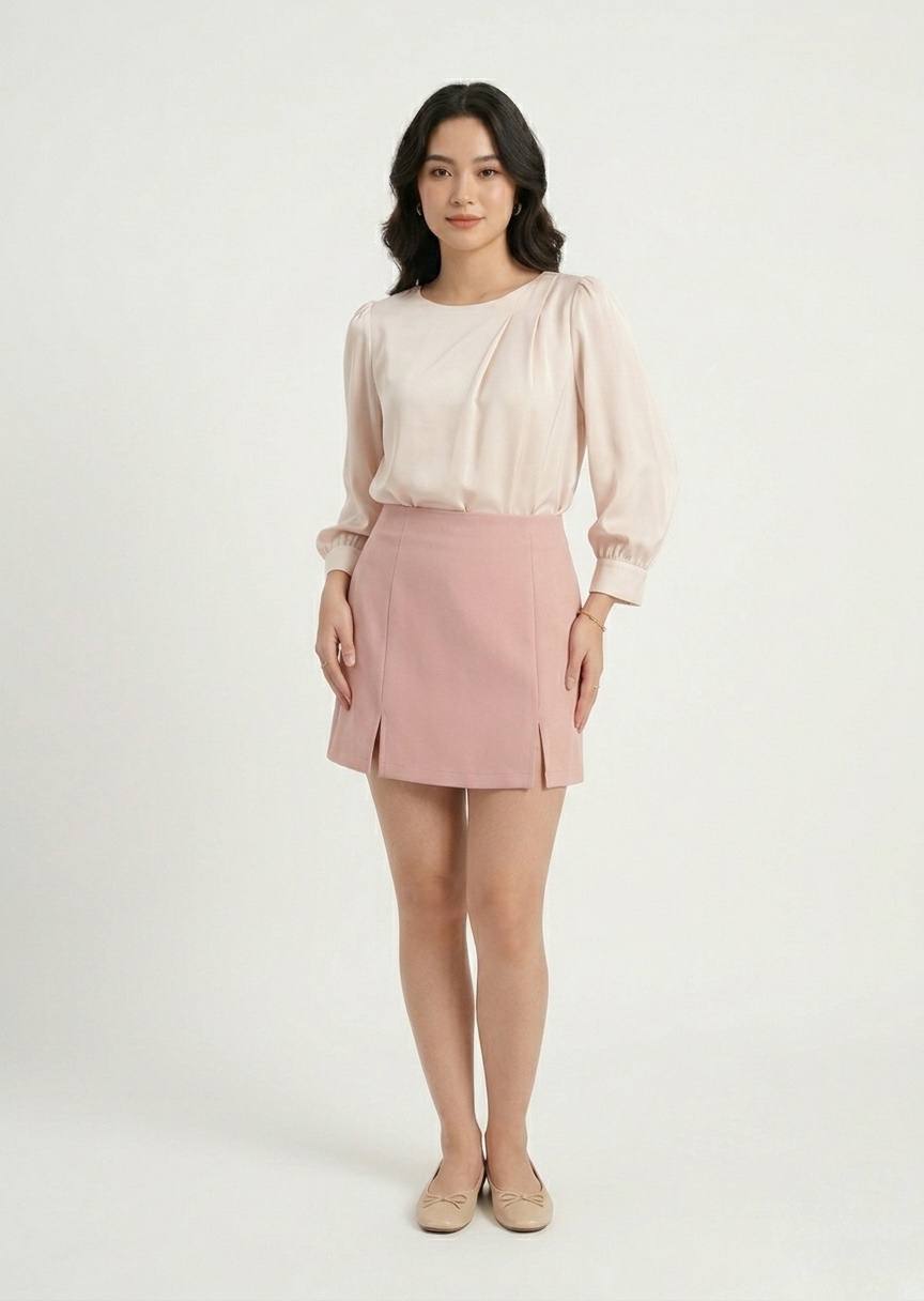Women's High-Waisted Mini Skirt with Front Slit Detail