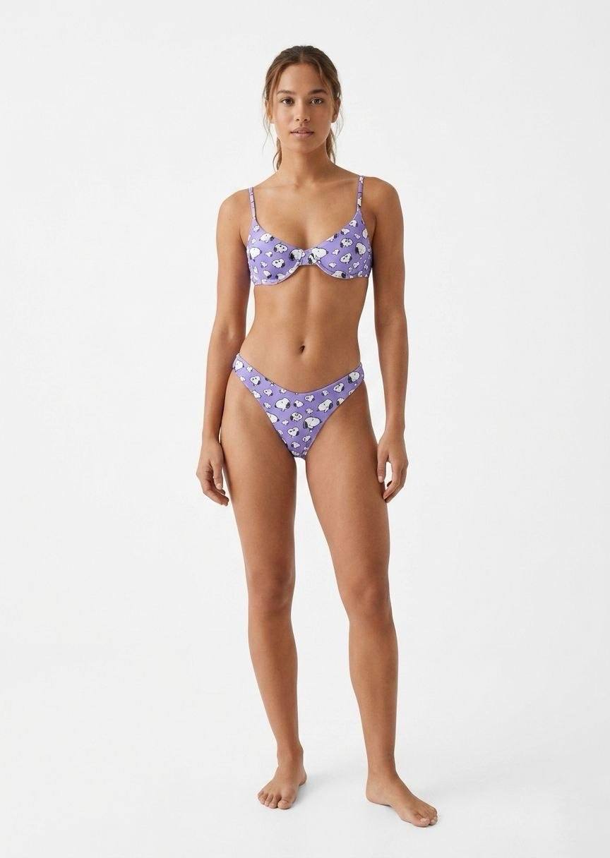 ROMWE Women's Underwire Bikini Set - Purple Snoopy Graphic Print