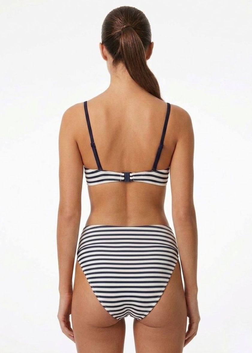 ESMARA Nautical Navy and White Striped Underwire Bikini Set with Side-Tie Bottoms