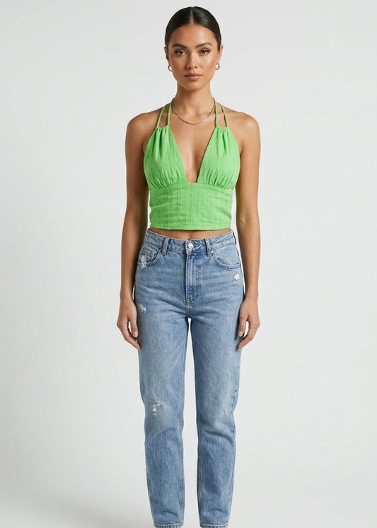 BERSHKA Plunge Neck Halter Crop Top