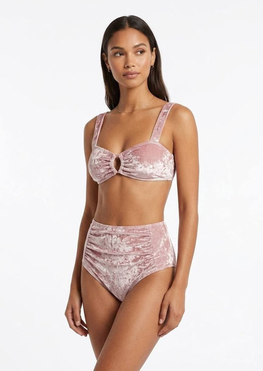 SHEIN Blush Pink Crushed Velvet High-Waist Bikini Set