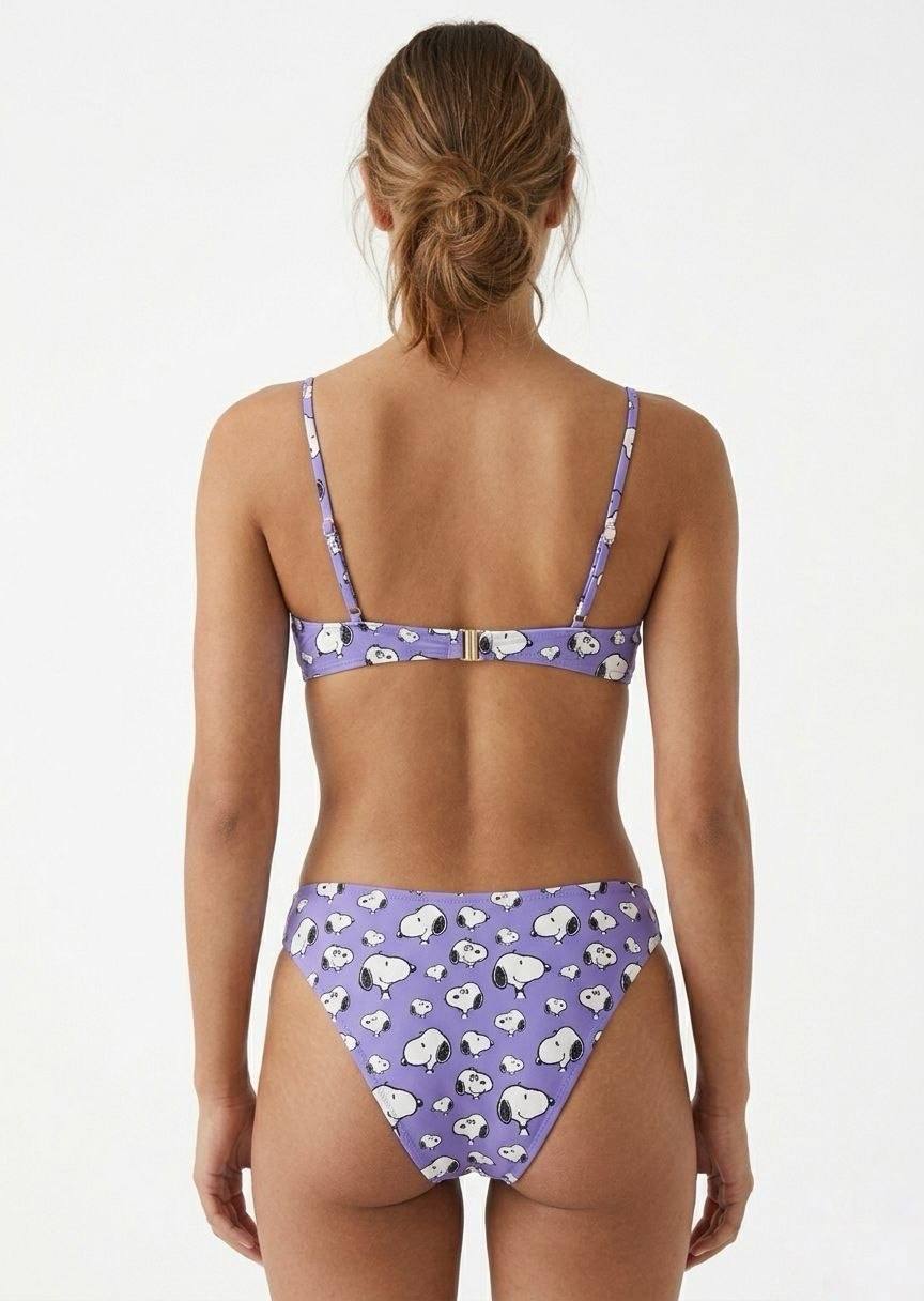 ROMWE Women's Underwire Bikini Set - Purple Snoopy Graphic Print