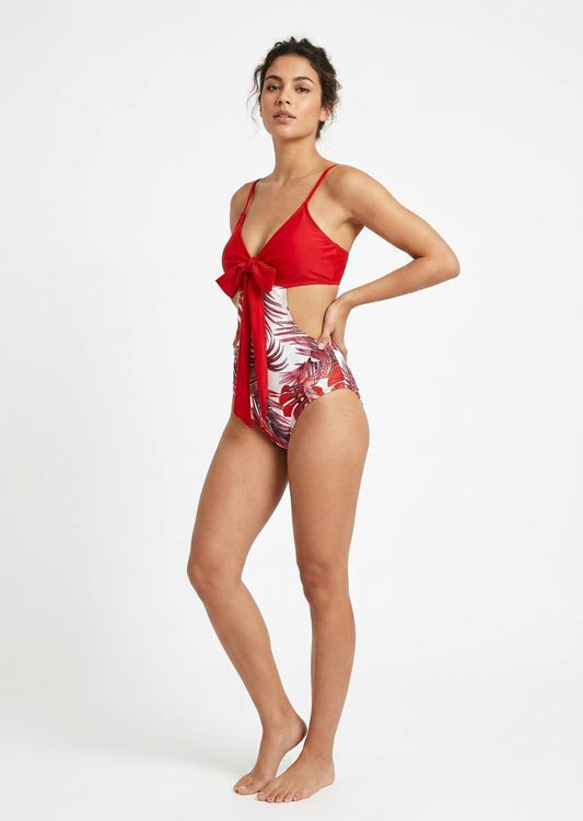 SHEIN Tropical Print Cut-Out One-Piece Swimsuit