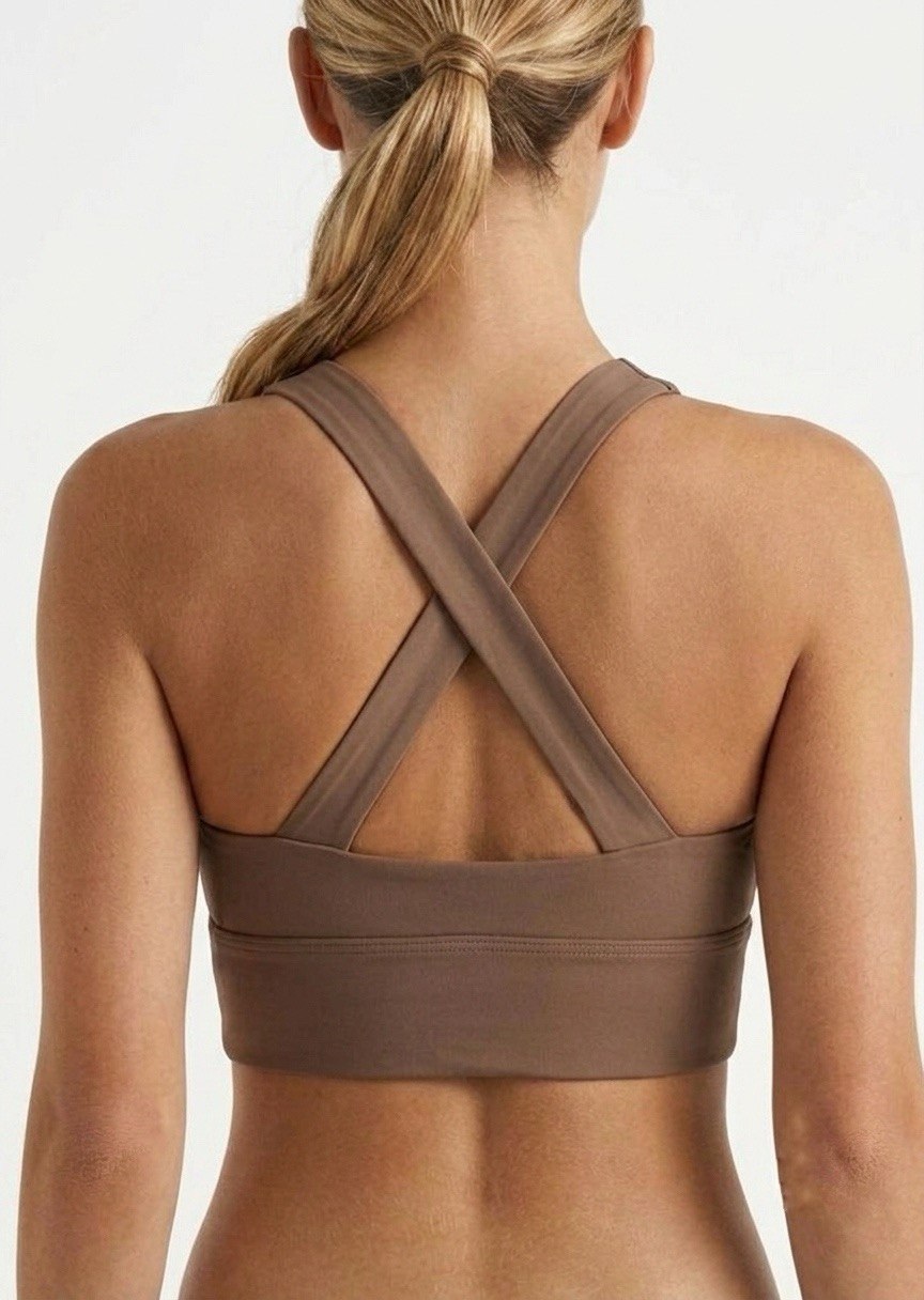 SHEIN Women's Brown Tie-Front Criss-Cross Bikini Top