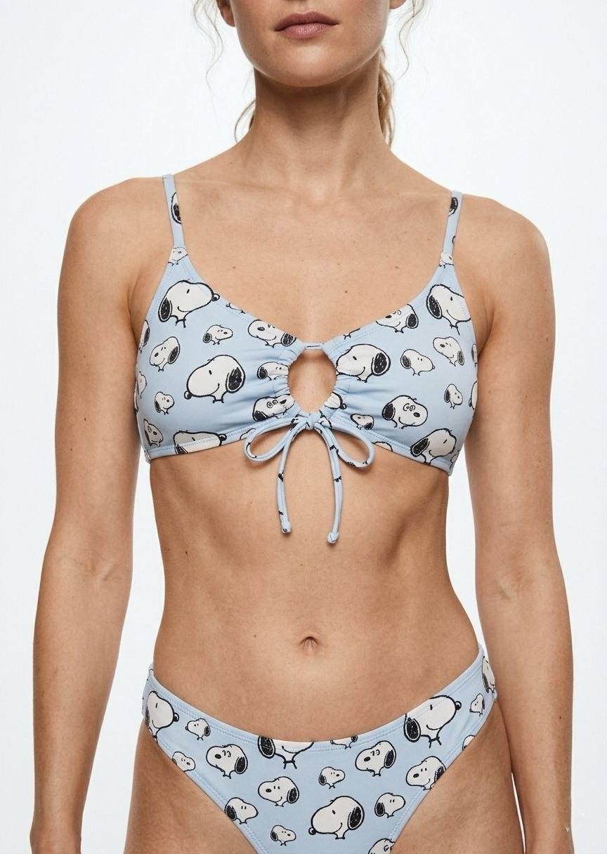ROMWE Women's Bikini Set - Snoopy Print with Cut-Out Detail